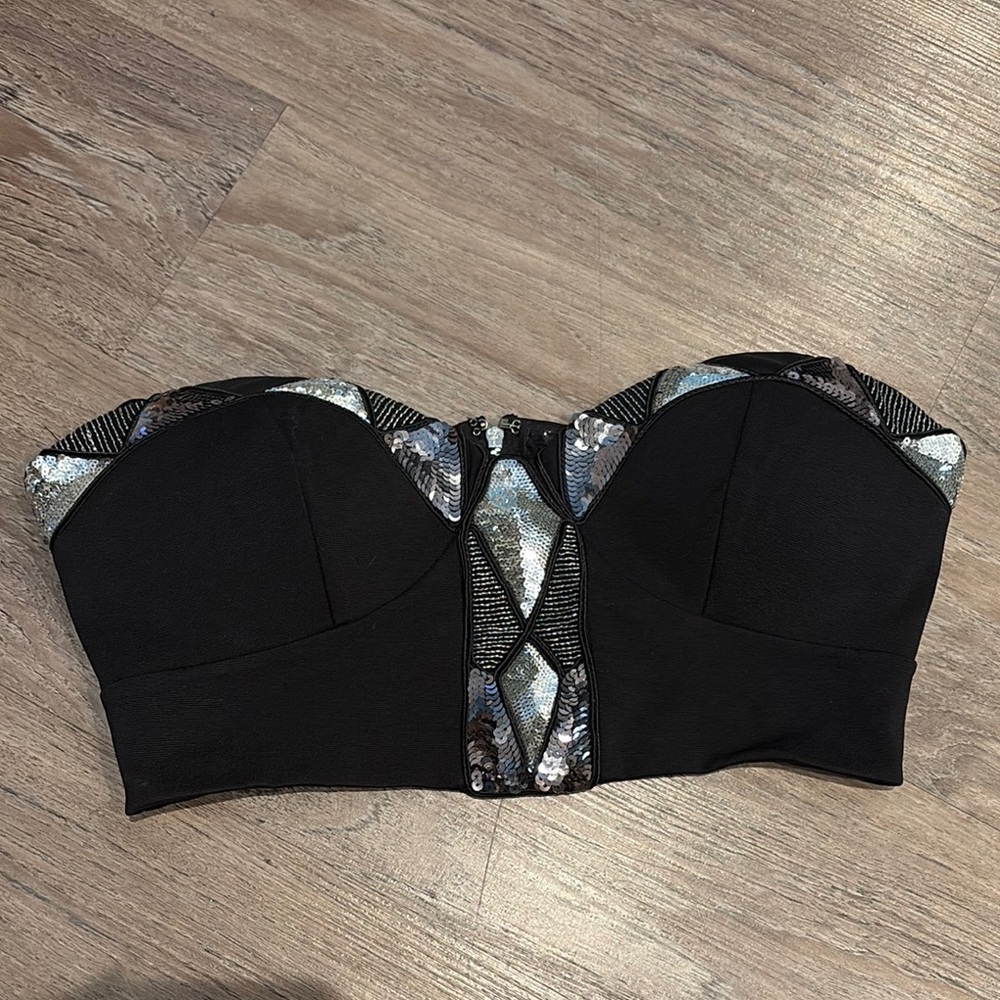 Black Strapless Sequin Top